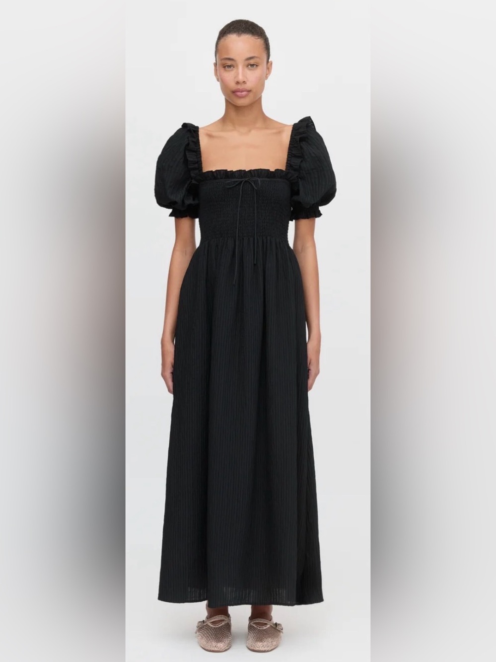 ⁠Hill House Home The Scarlett Nap Dress Black Tonal Seersucker Midi Size Medium